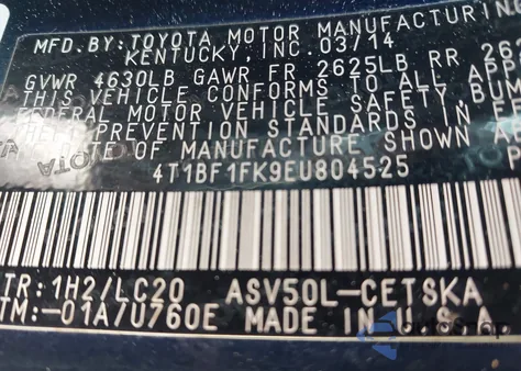 2014 Toyota Camry Se из США, поврежденный, VIN 4T1BF1FK9EU804525